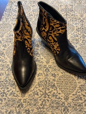 Free People Black & Brown Leopard-Panel Leather Ankle Booties